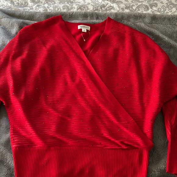 Read Kris Kross V-neck bling red sweater - Picture 1 of 6